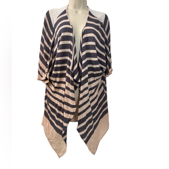 LA Made Striped Linen-Blend Draped Cardigan - Size Medium - Picture 1 of 9